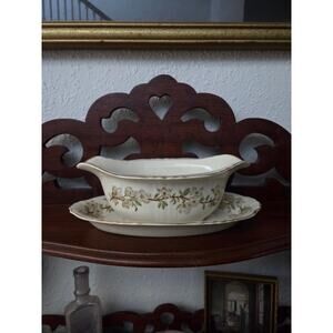 Syracuse China Orchard Gravy Boat w/ Attached Underplate 1940s–50s Vintage